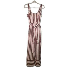Ivory Striped Linen Blend Jumpsuit
